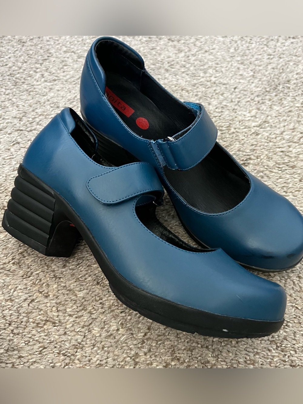 Sanita Blue Mary Jane Block Heel Shoes Size 41